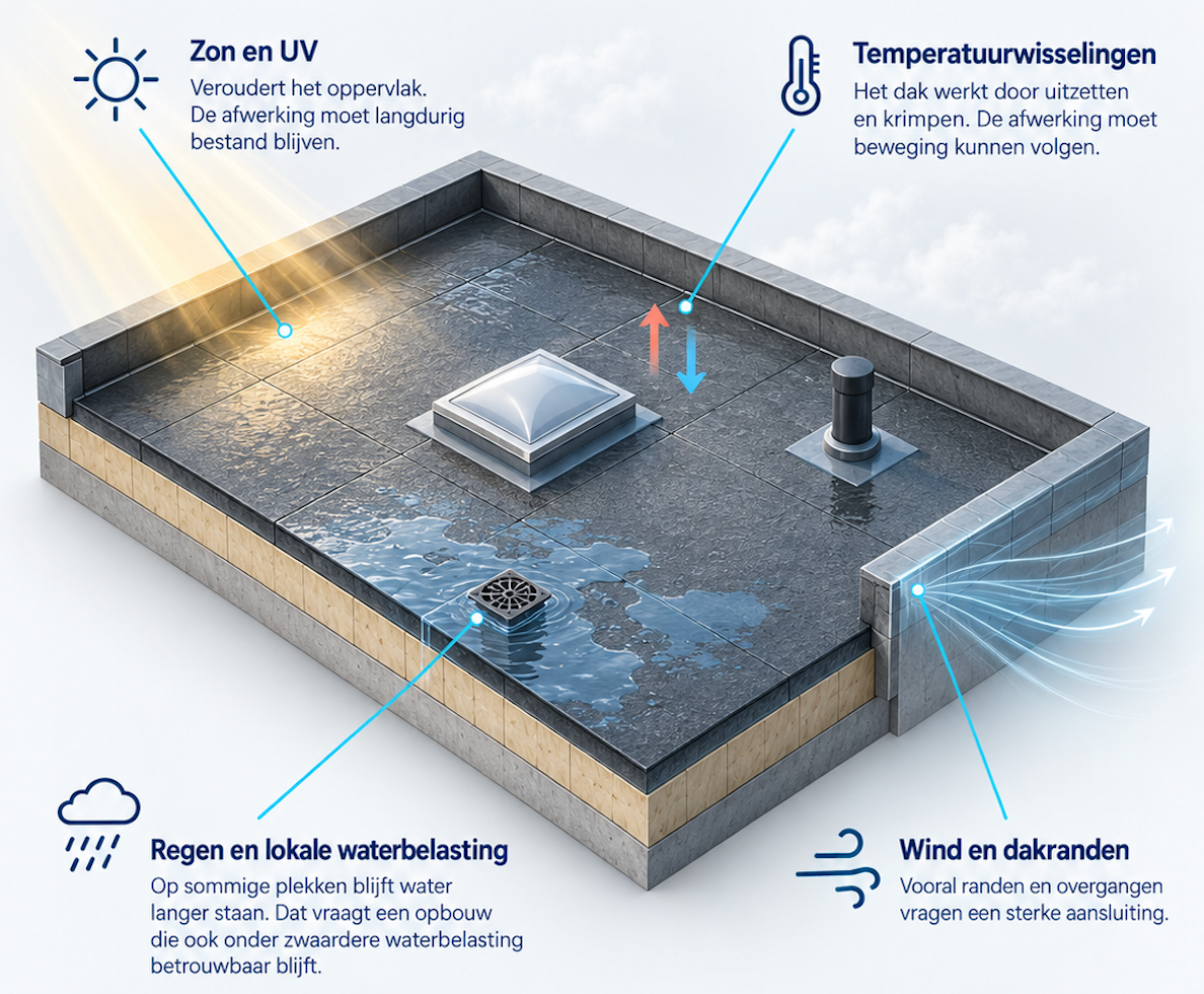 Belastingen op een bestaand plat dak.